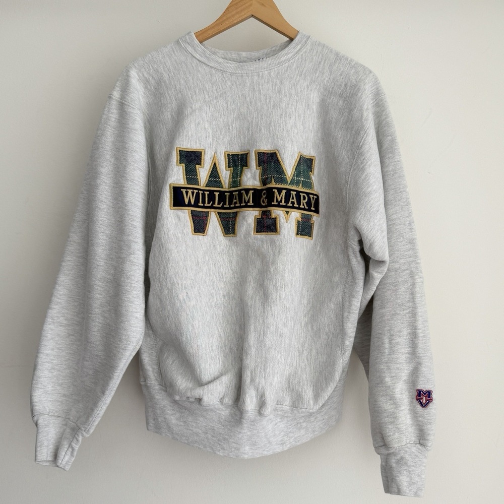 Vintage William & Mary Sweatshirt XL Gray Embroidered Plaid Collegiate USA 90s